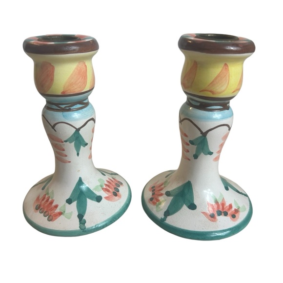 World Bazaar Candle Sticks Ceramic 5” Colorful Whimsical Spring Summer Festive - Picture 2 of 7